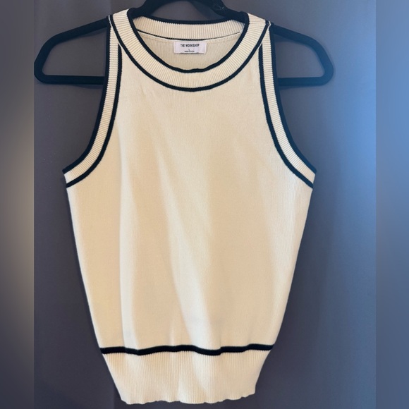 Workshop Republic Clothing Tops - Workshop Republic Clothing Ivory Knit Top with Ebony Accents